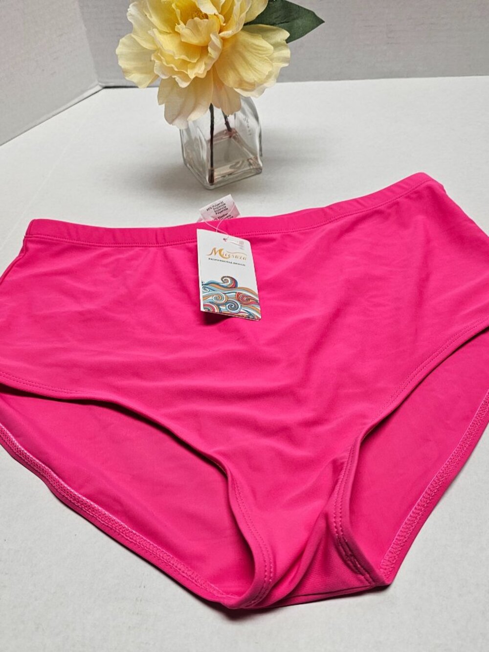New Micosuza Womens High Waist Bikini Bottom Swim Wear Hot Pink UPF 50+ 12 NWT